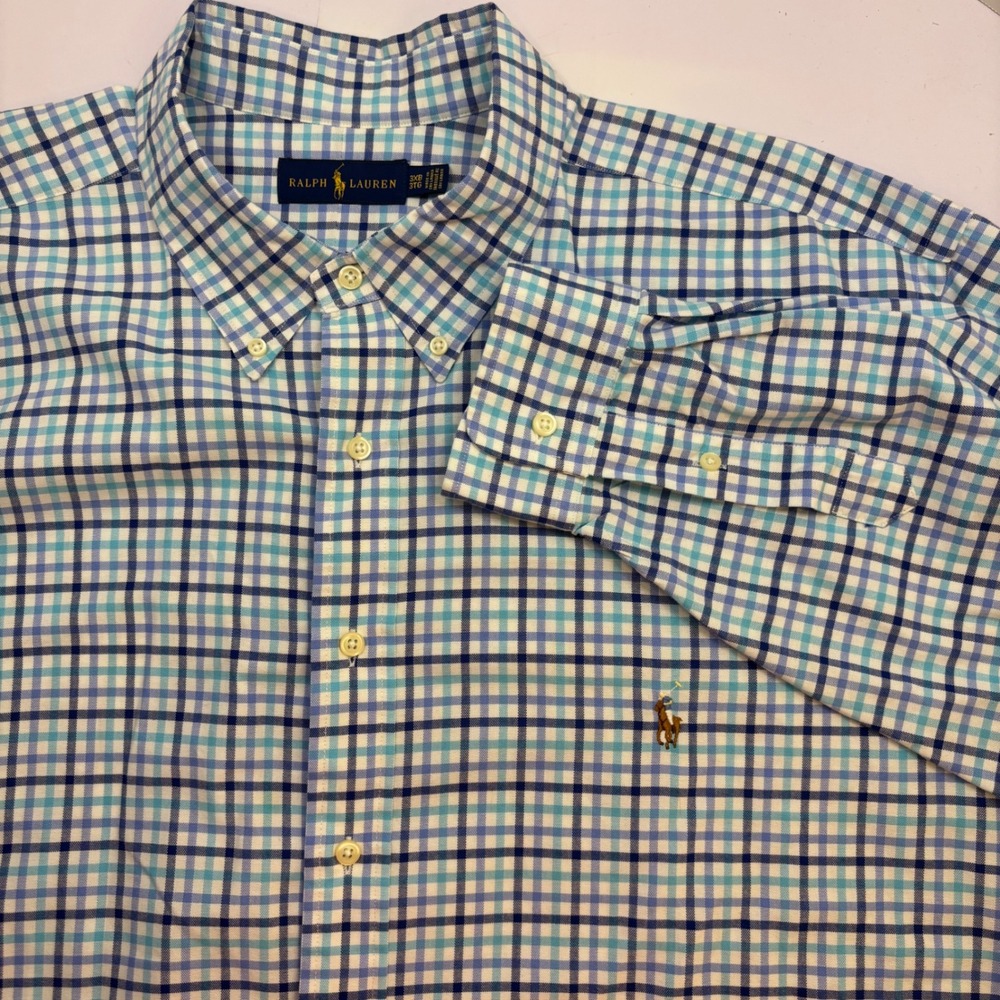 Ralph Lauren Mens 3XB Blue Plaid Long Sleeve Button Down Shirt Big & Tall 3TG